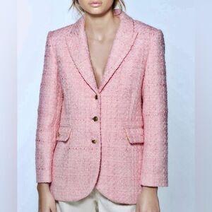 NWT Light Pink Tweed Blazer with Gold Buttons interior pattern size XS